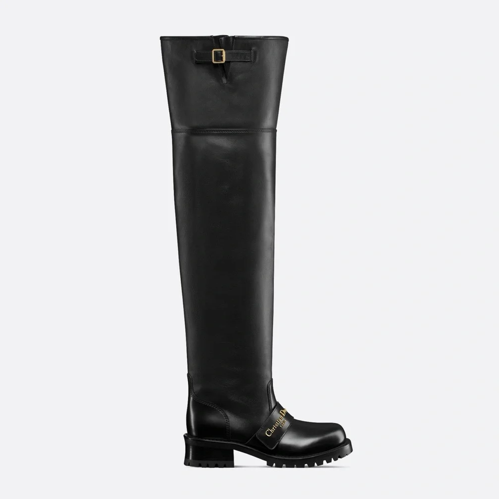 NWT Christian Dior D-Quest Thigh Black Leather Boots, size 37 (US 6-6.5) - Picture 4 of 17
